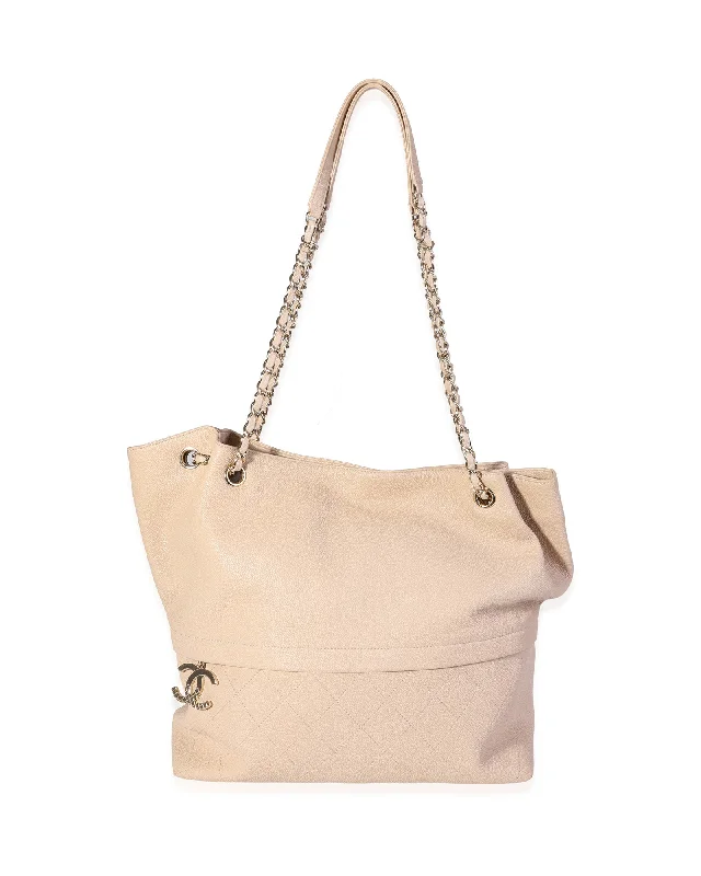 Women's tote bag squad collection -Chanel Beige Quilted Grained Calfskin Zip & Carry Tote