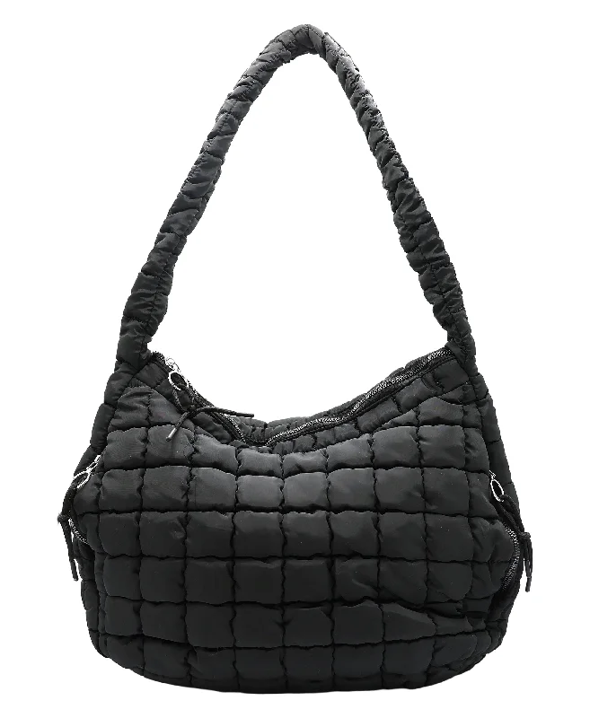 Women's tote bag fashion ensemble -Quilted Puffer Crossbody Tote Bag