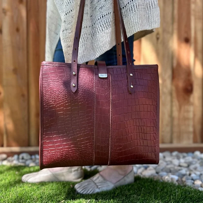 Women's tote bag durable leather -Sonoma Tote, Burgundy Alligator