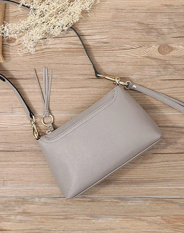 Women's shoulder bag matching set -Gray Zip Leather Wristlet Wallet Womens Small Crossbody Purse Minimalist Shoulder Bag for Women