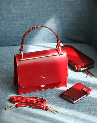 Women's shoulder bag custom design -Fashion Womens Red Leather Flap Over Handbag Purse Handmade Square Crossbody Bag Shoulder Bag Purse