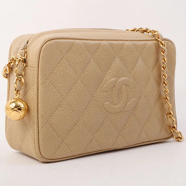 Women's shoulder bag performance offer -Chanel Around 1995 Made Caviar Skin Cc Mark Stitch Chain Shoulder Bag Beige