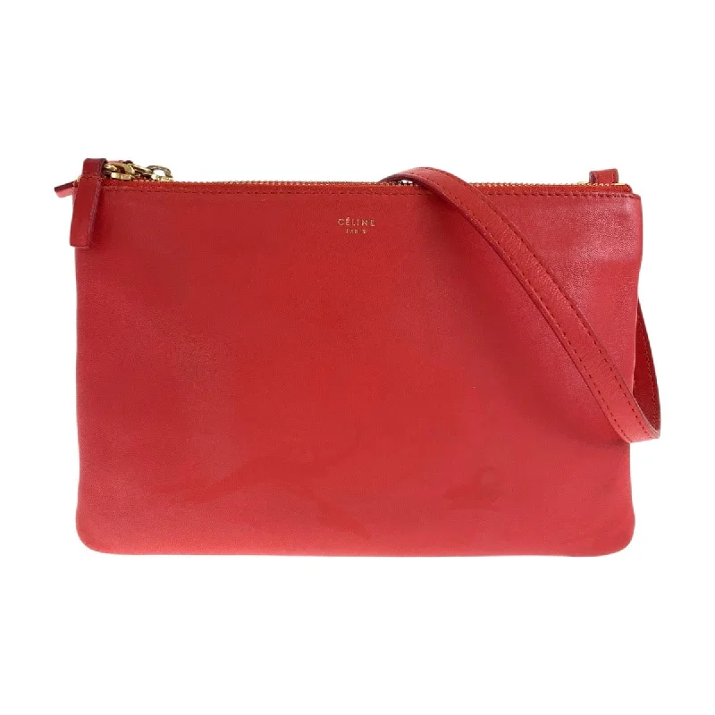 Women's crossbody bags zippered-security -Celine Trio Small Leather Crossbody Bag Red