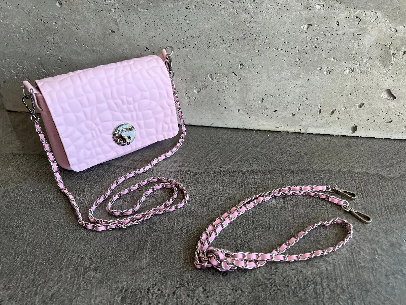 Women's chain bag unique chain -Sweet Pink Faux Leather Interwoven Chain