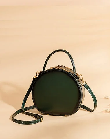 Women's handbags elegant-fit -Cute Womens Green Leather Round Handbag Crossbody Purses Round Green Shoulder Bag for Women