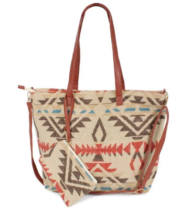 Women's tote bag sport collection -Cream Aztec Print 2 in 1 Tote