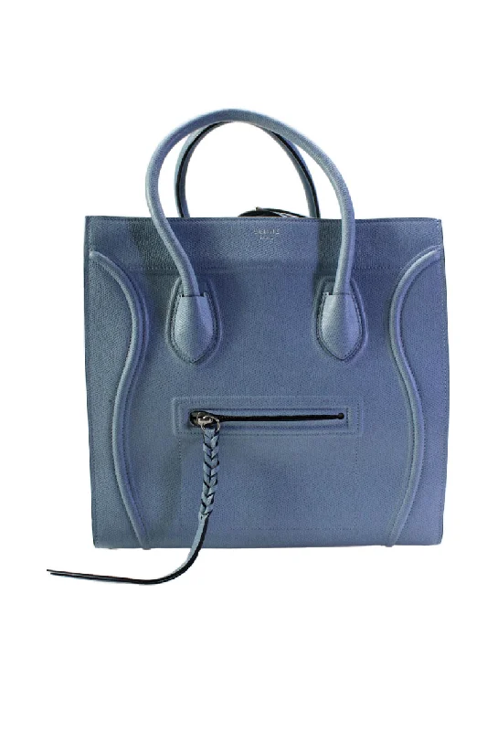 Women's tote bag trendy appeal -Celine Womens Double Handle Pocket Front Phantom Luggage Tote Handbag Blue