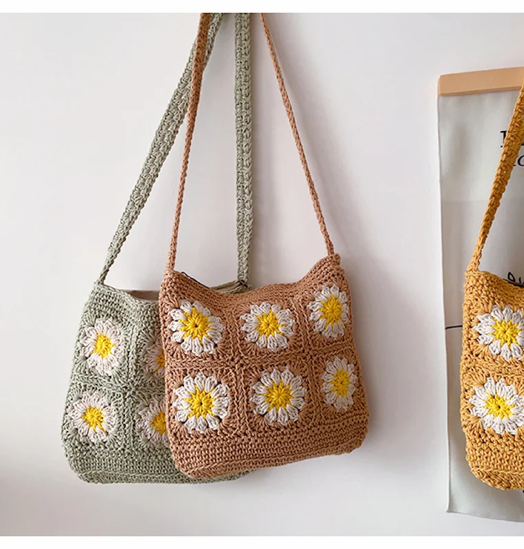 Women's shoulder bag vibrant colors -Elena Handbags Handmade Crochet Floral Square Shoulder Bag