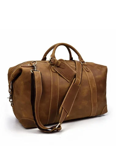 Women's handbags tote -Casual Brown Leather Men Handbag Overnight Bags Travel Bags Weekender Bags For Men