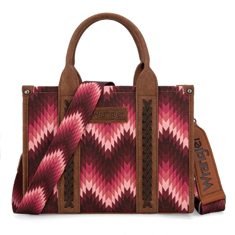 Women's tote bag light bundle -Wrangler Southwestern Pattern Dual Sided Print Tote/Crossbody dark pink