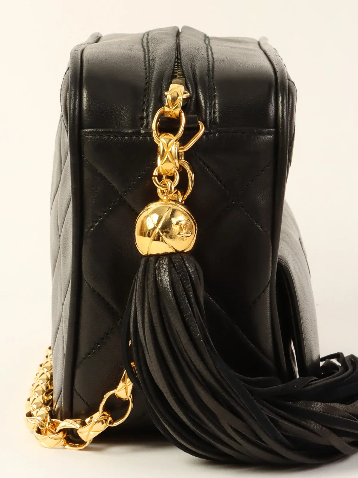 Women's chain bag crew outfit -CHANEL Around 1990 Made Cc Mark Stitch Tassel Bijoux Chain Bag Black