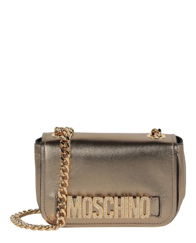 Women's crossbody bags faux-leather -Metallic Leather Crystal-Embellished Logo Crossbody Bag