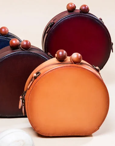 Women's shoulder bag custom bags -Handmade Genuine Leather Round Handbag Bag Crossbody Bag Shoulder Bag Purse For Women