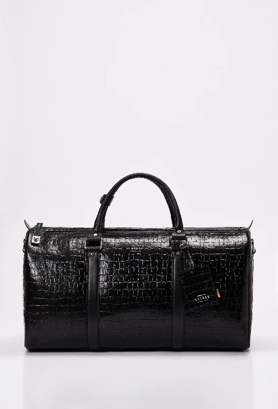 Women's handbags mini -Heritage Croco Leather Duffel Bag With Lock Closure