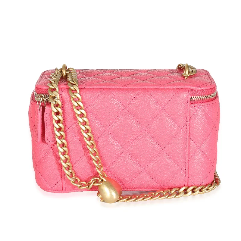 Women's chain bag custom set -CHANEL 23P Pink Quilted Caviar Sweetheart Vanity Case With Chain