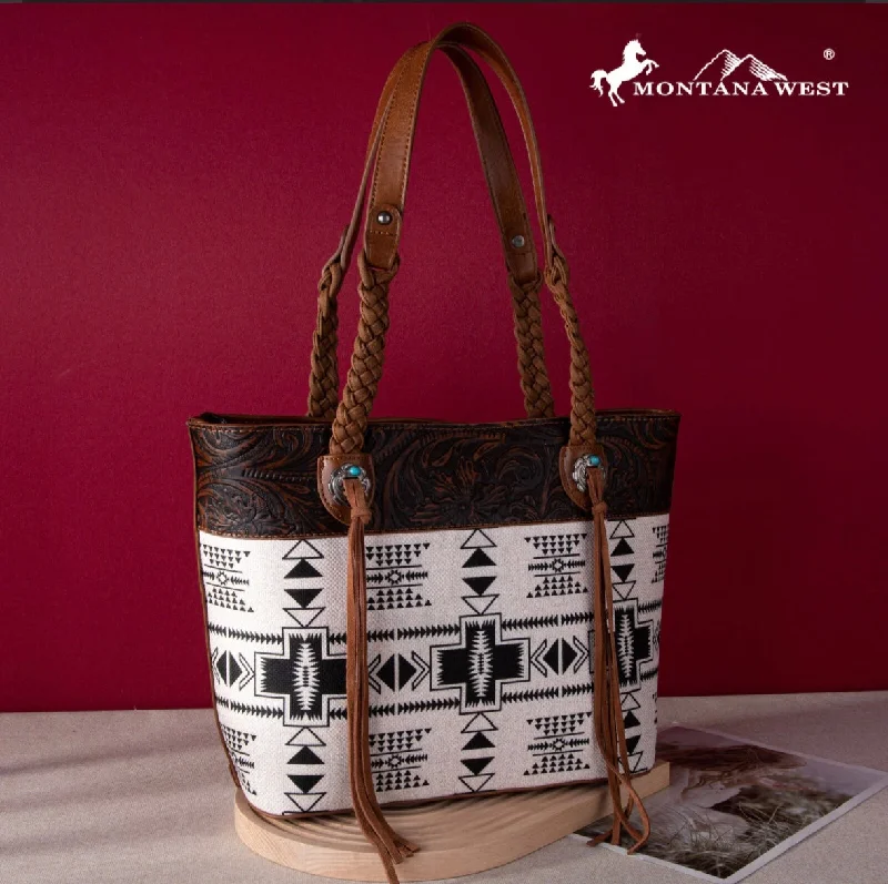 Women's tote bag fashion deal -Montana West Braided Strap Aztec Tote Bag