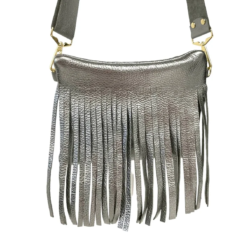 Women's crossbody bags open-access -Women's Newport Leather Fringe Crossbody Bag In Gumetal