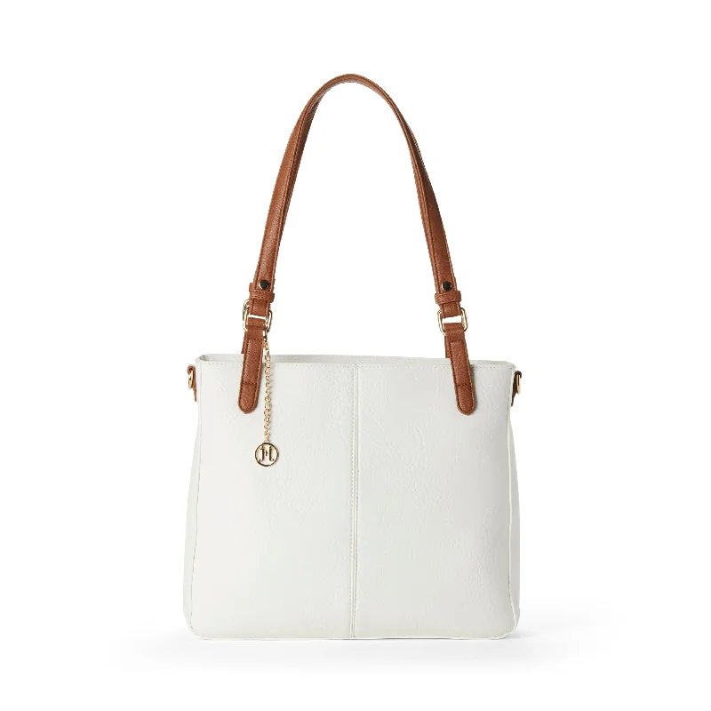 Women's tote bag fast-access sale -MENA Vegan Tote Bag in White + Camel