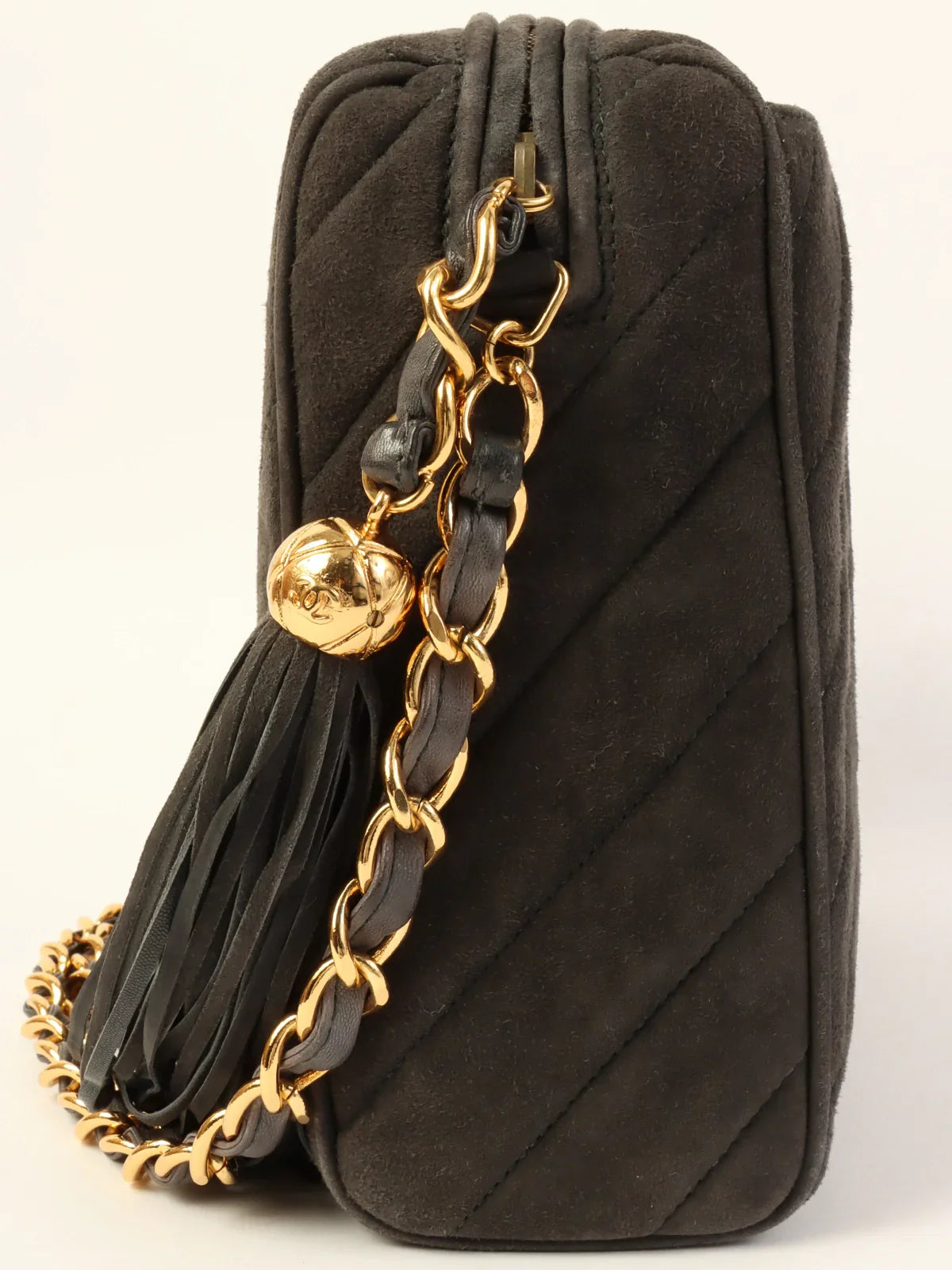 Women's chain bag squad bundle -CHANEL Around 1995 Made Suede Cc Mark Stitch Tassel Chain Shouder Bag Gray