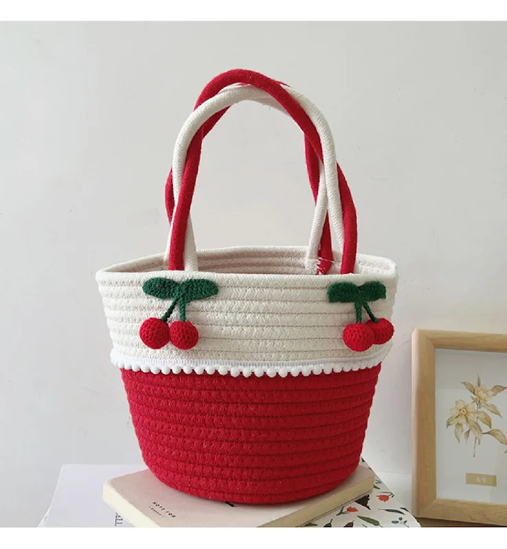 Women's handbags office-chic -Elena Handbags Knit Cherry Basket Bag